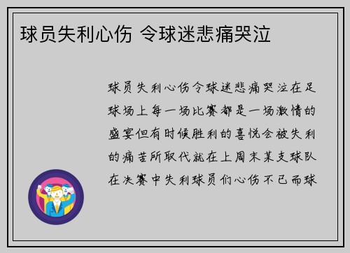 球员失利心伤 令球迷悲痛哭泣